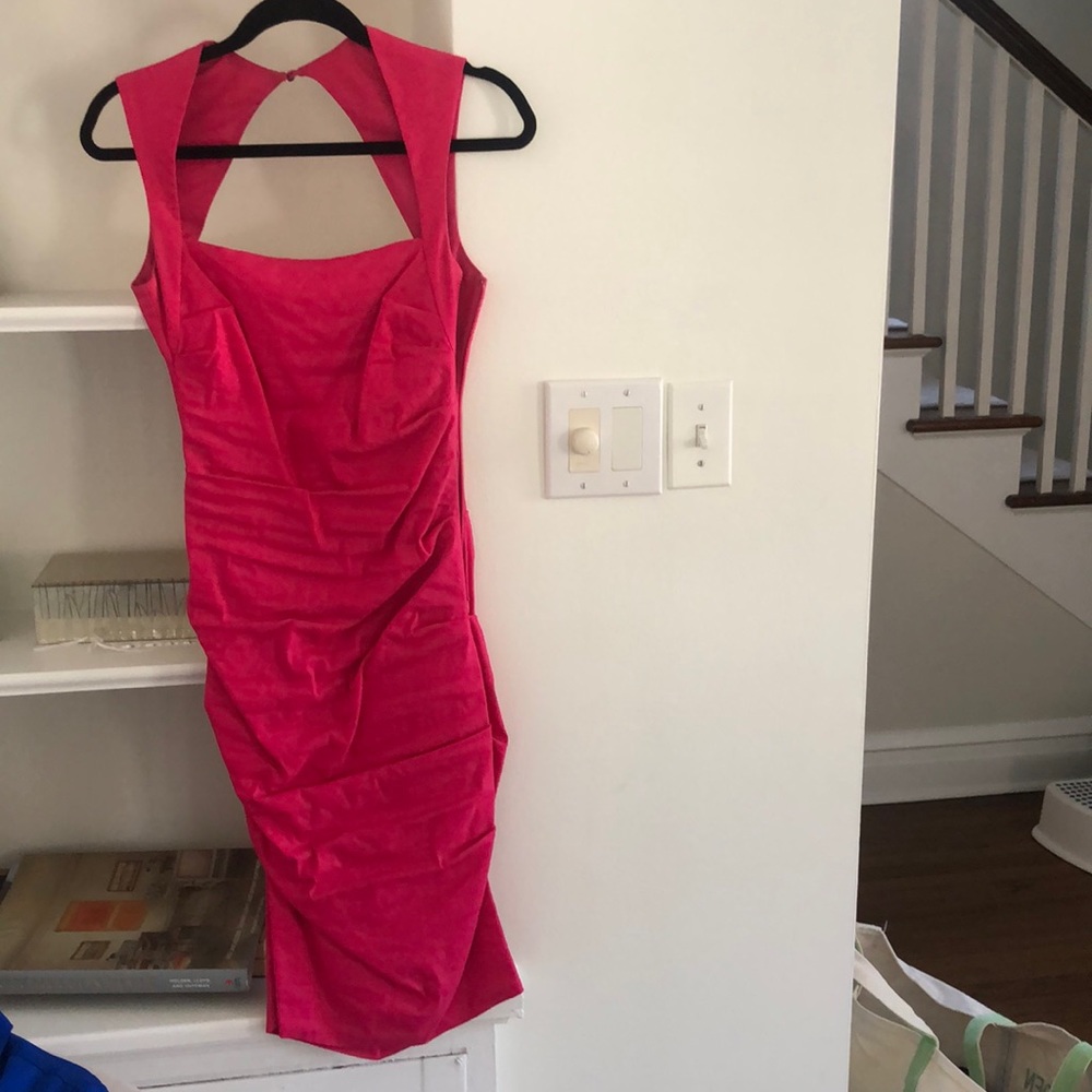 Bright pink stretchy body forming Nicole Miller dress
